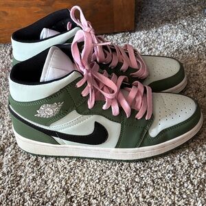 Nike Air Jordan Green and White Sneakers with Pink Laces